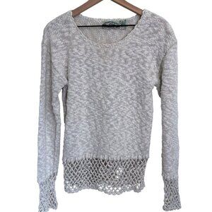 Aran Crafts Linen Cotton Open Weave Crochet Knit Sweater Small